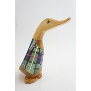 DCUK Bamboo Root Duck Figurine Unisex Small Green Tartan Waistcoat Excellent